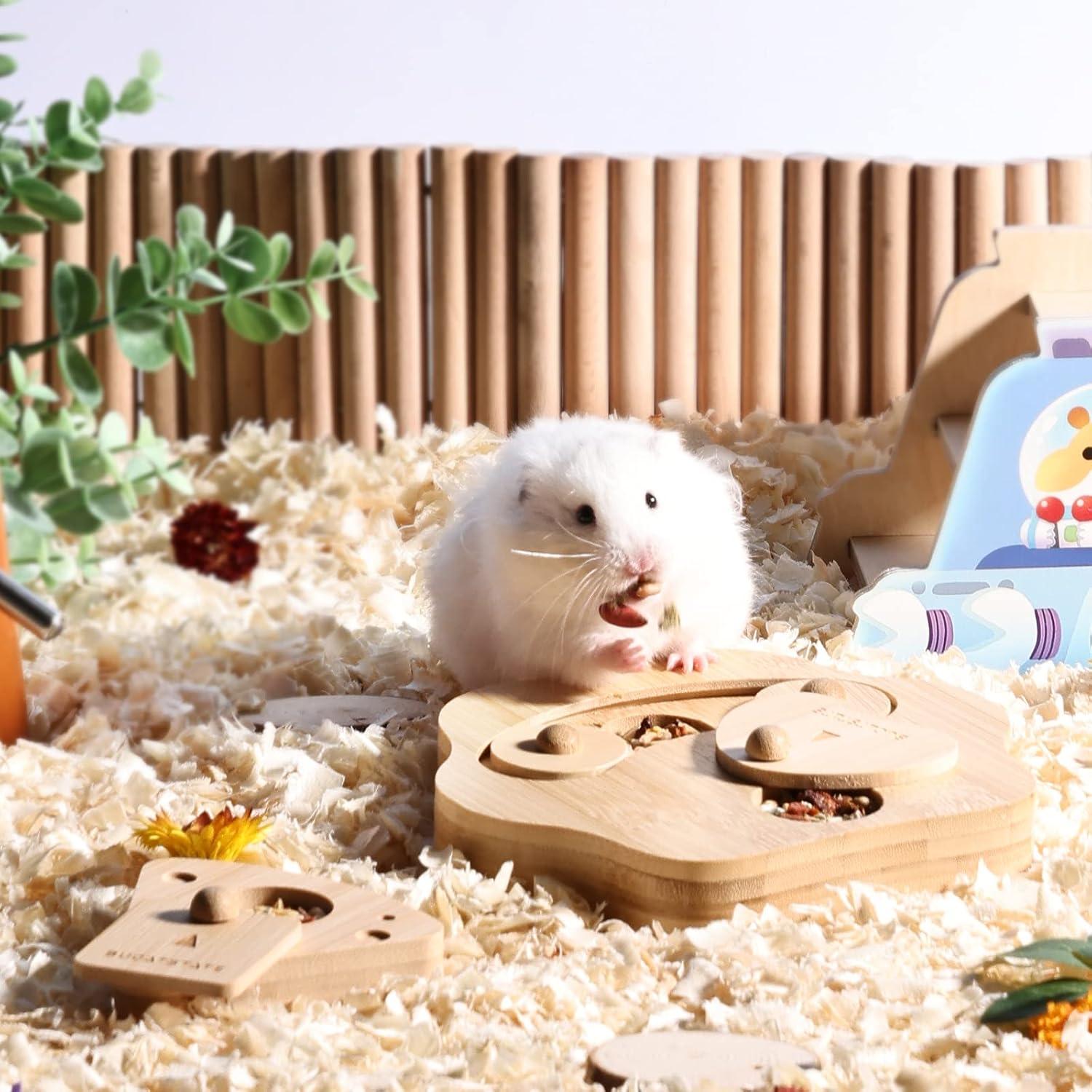 Hamster Futtersuchspielzeug 2PCS Bambus Puzzle für kleine Nagetiere