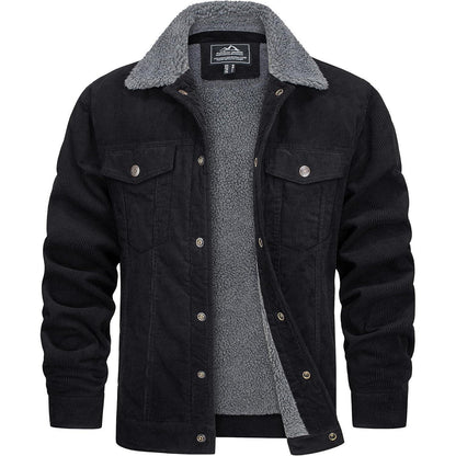 Herren Cordjacke gefüttert mit Teddyfell - Warme Übergangsjacke Schwarz XL