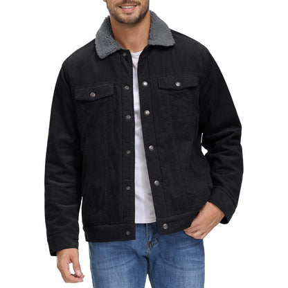Herren Cordjacke mit Teddyfell-Kragen L Schwarz