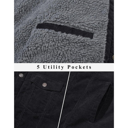 Herren Cordjacke mit Teddyfell-Kragen L Schwarz