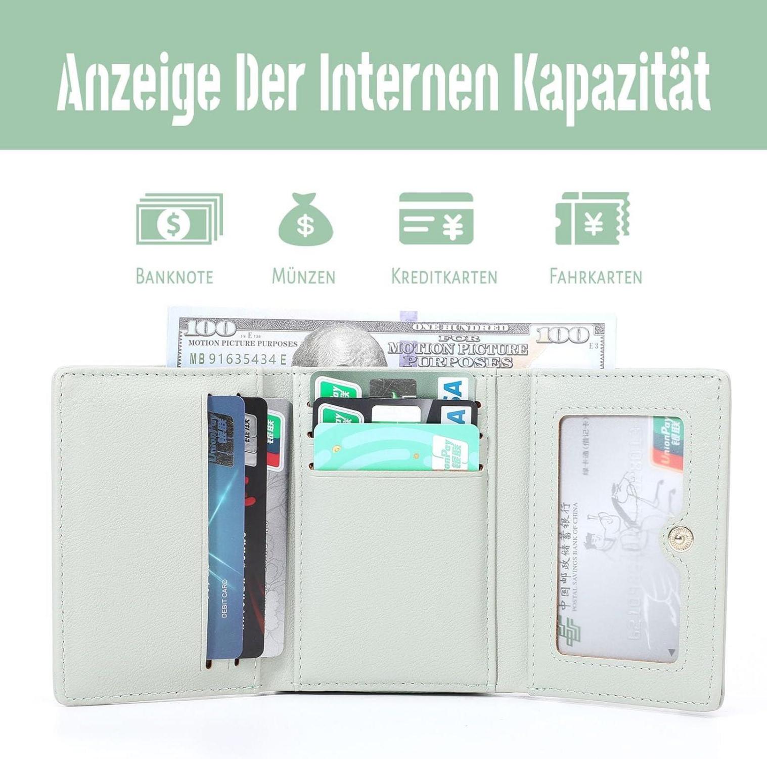 Kleines Damen Portemonnaie mit Münzfach und Kartenfächern in Grün