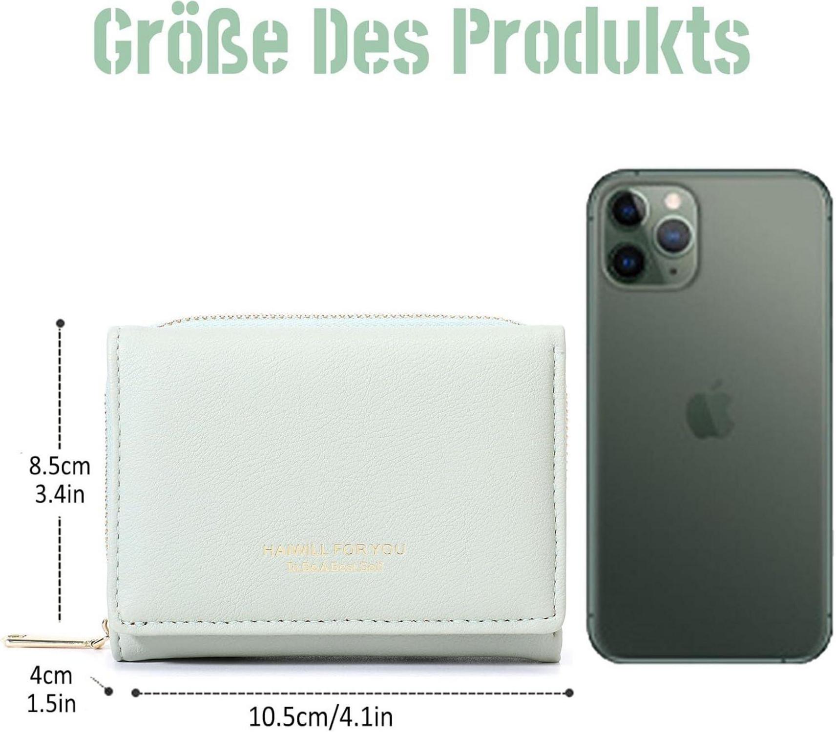 HAIWILL Geldbeutel Damen Klein PU Leder Münzfach 7 Kartenfächer Grün