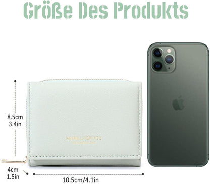 HAIWILL Geldbeutel Damen Klein PU Leder Münzfach 7 Kartenfächer Grün