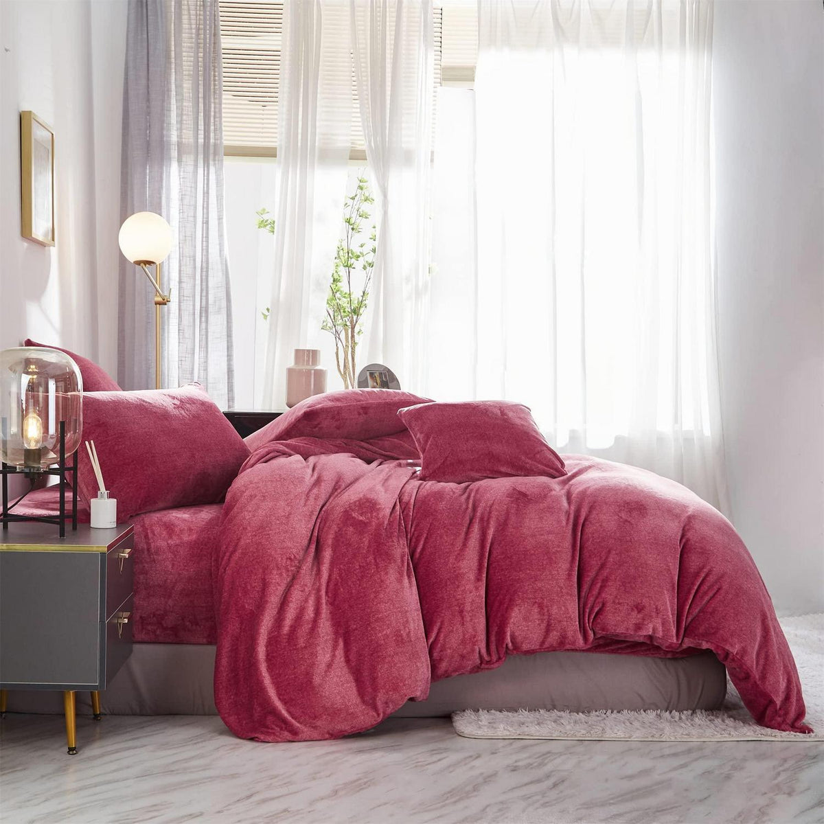Warme Damier Winter Bettwäsche Set 220x240cm Rot