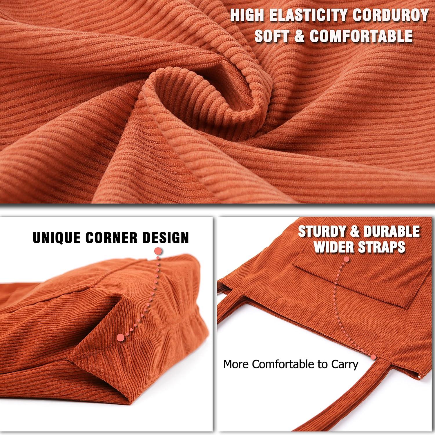 Damen Umhängetasche Cord Tote Bag Groß Reißverschluss Blau