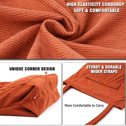 Damen Umhängetasche Cord Tote Bag Groß Reißverschluss Blau