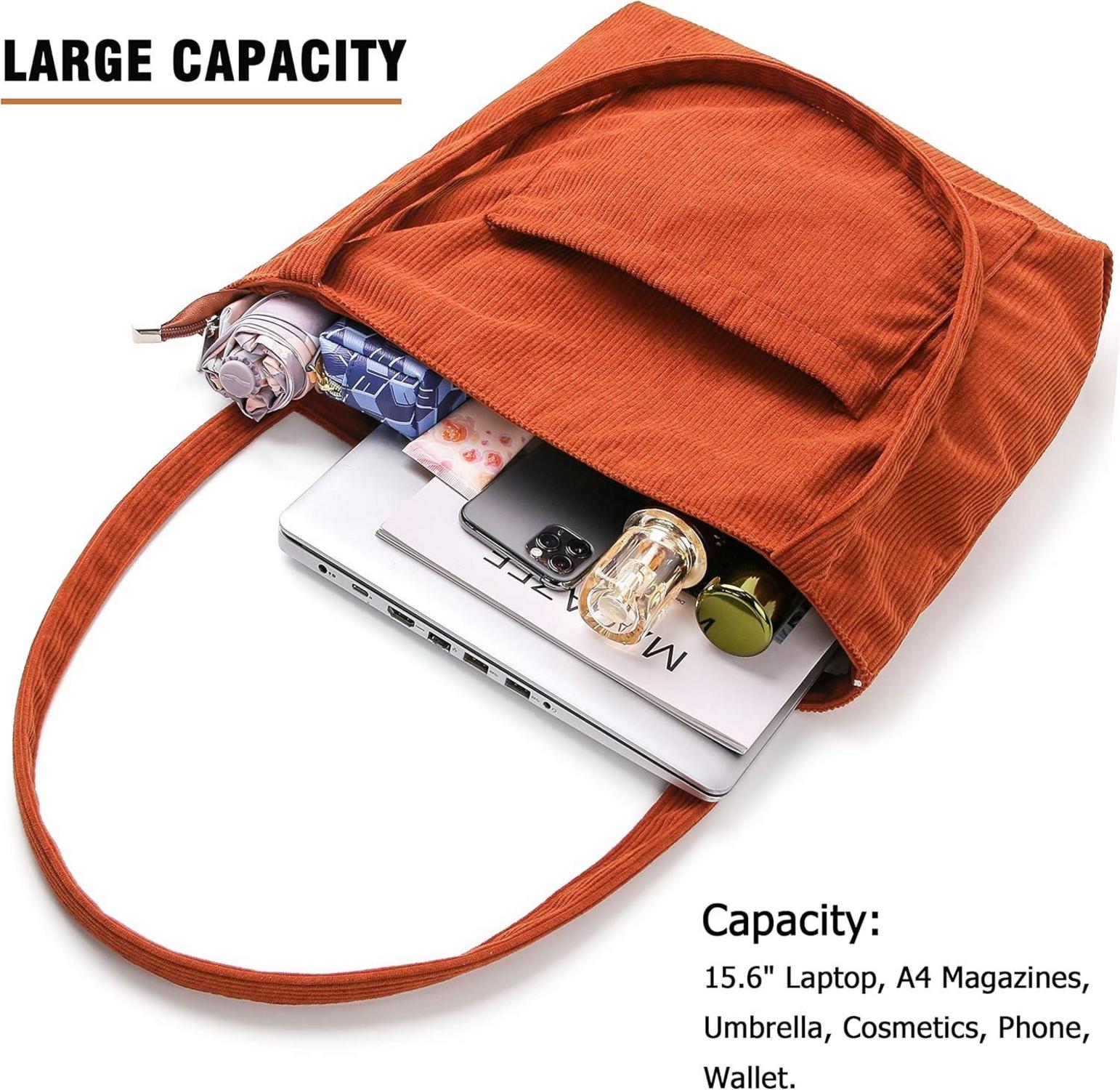 Cord Umhängetasche Damen Groß mit Reißverschluss Tote Bag für Arbeit