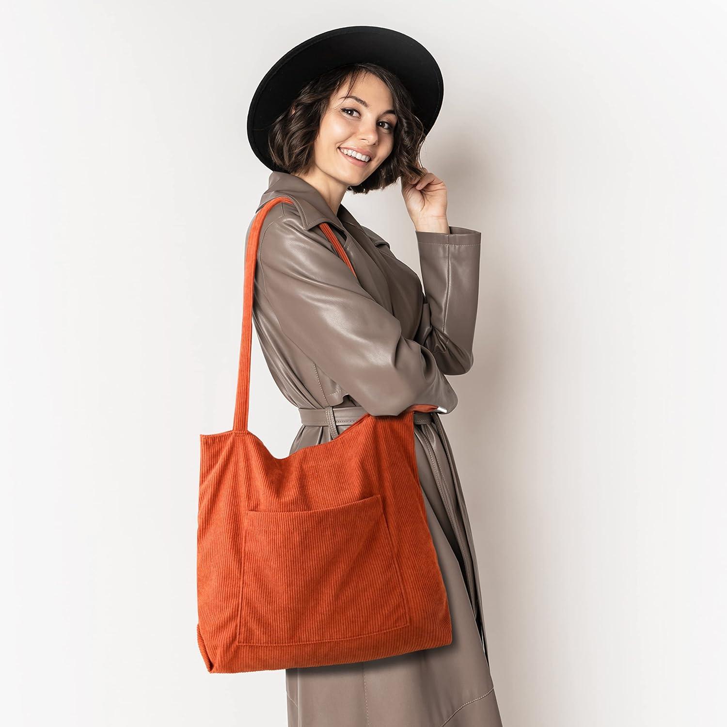 Damen Umhängetasche Cord Tote Bag Groß Reißverschluss Blau