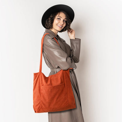 Damen Umhängetasche Cord Tote Bag Groß Reißverschluss Blau