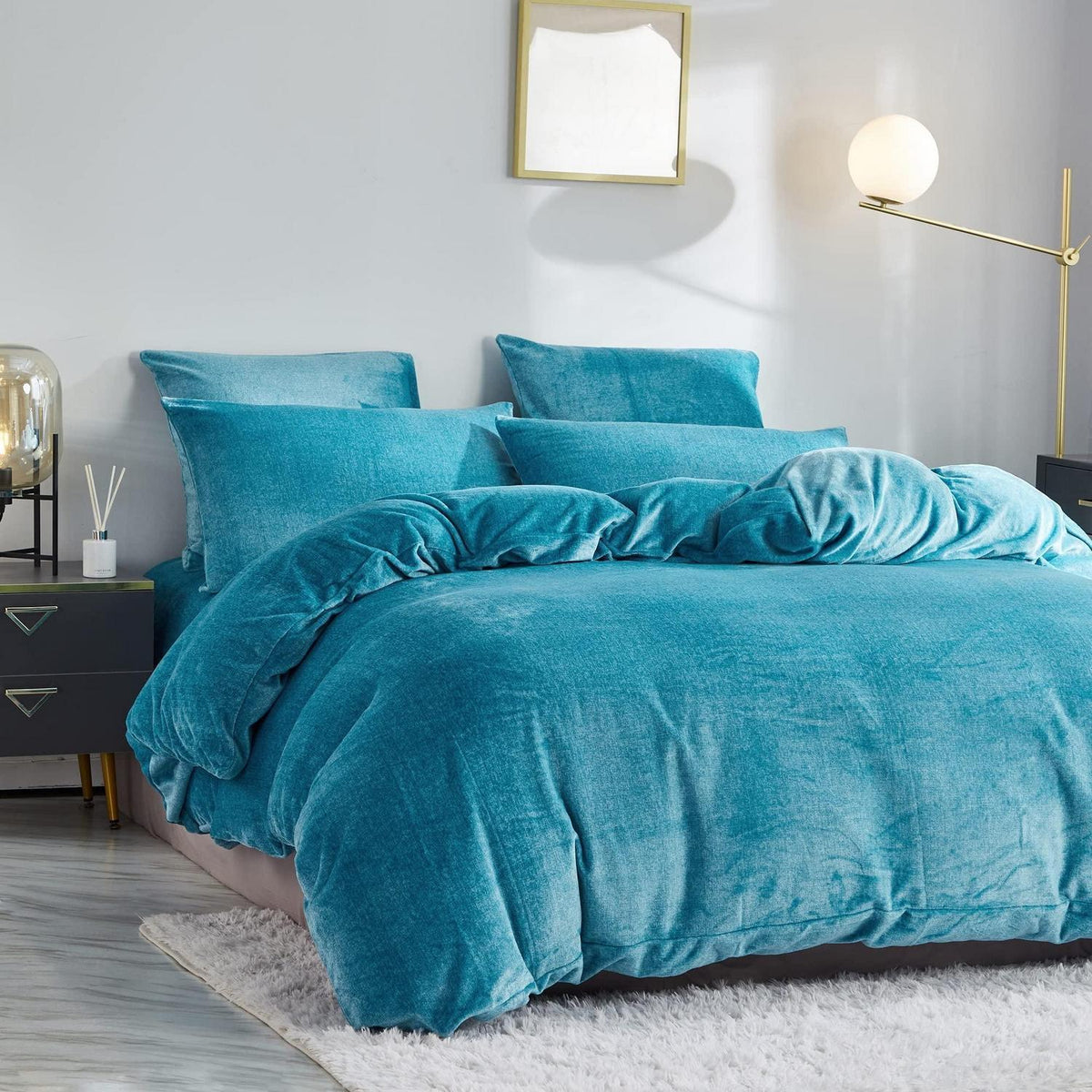 Damier Winter Plüsch Bettwäsche Set Türkis 200x220cm