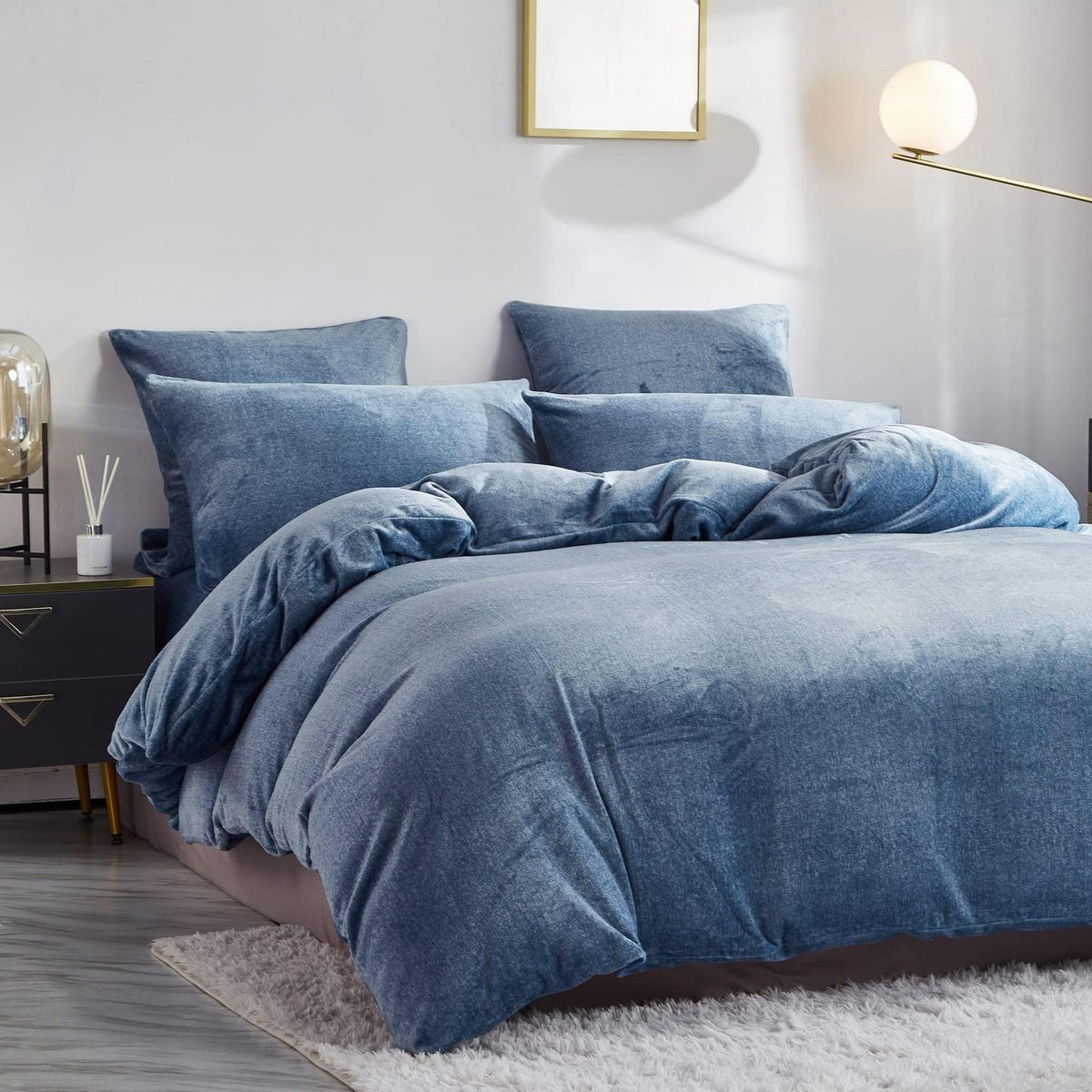 Damier Winter Plüsch Bettwäsche Set Blau 220x240cm