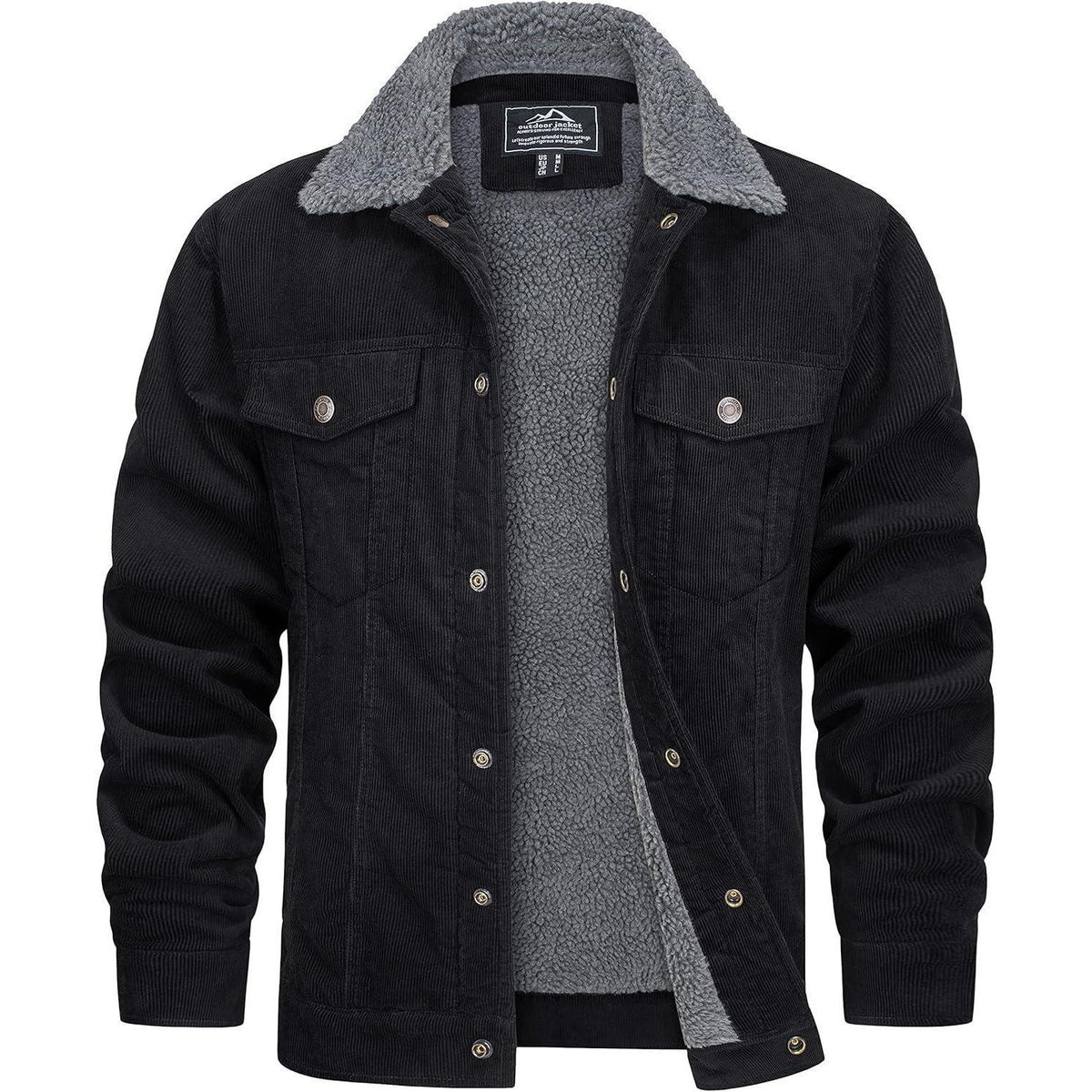 Herren Cordjacke mit Teddyfell-Kragen, Schwarz