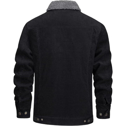 Herren Cordjacke mit Teddyfell-Kragen, Schwarz