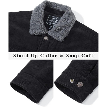 Herren Cordjacke mit Teddyfell-Kragen, Schwarz