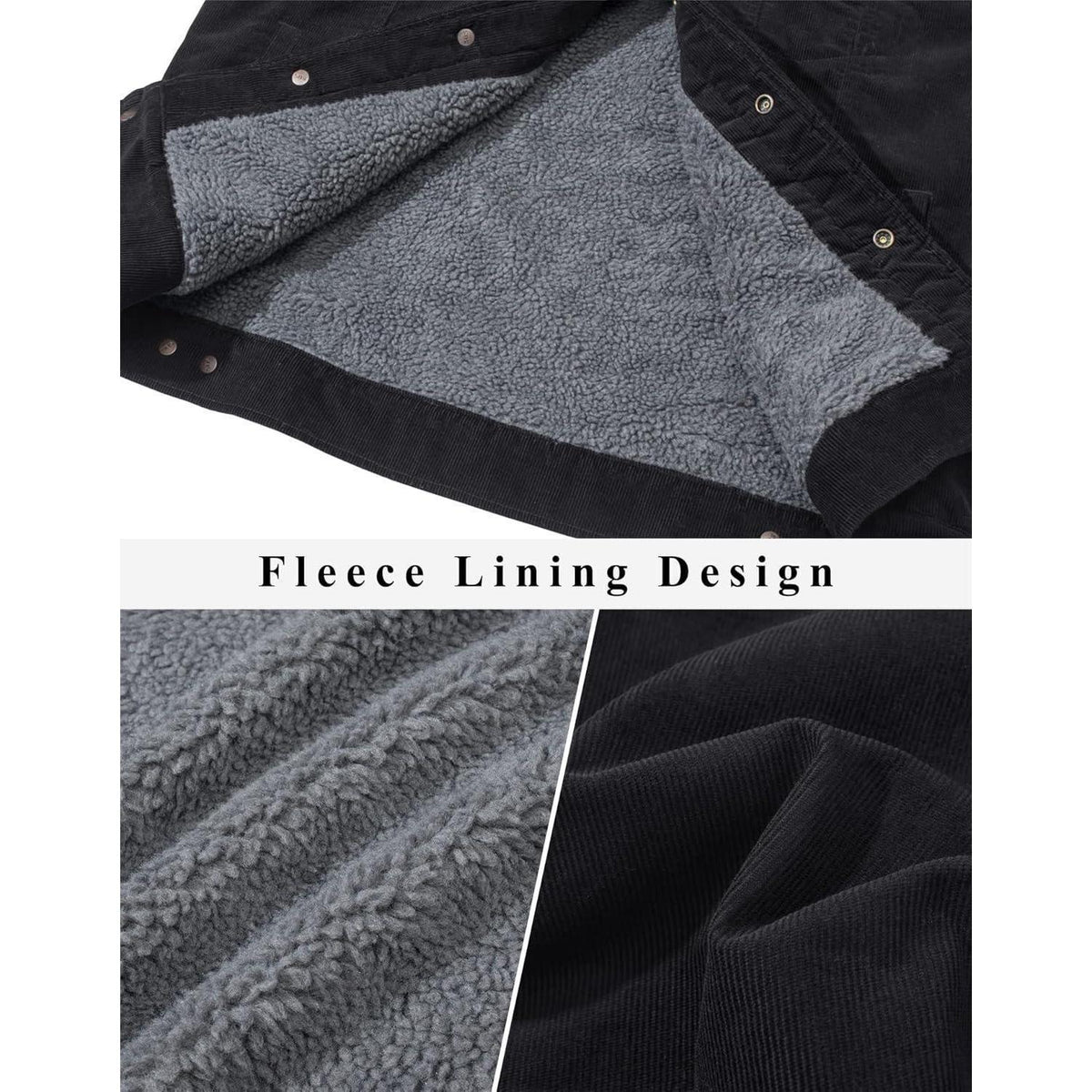Herren Cordjacke mit Teddyfell-Kragen, Schwarz