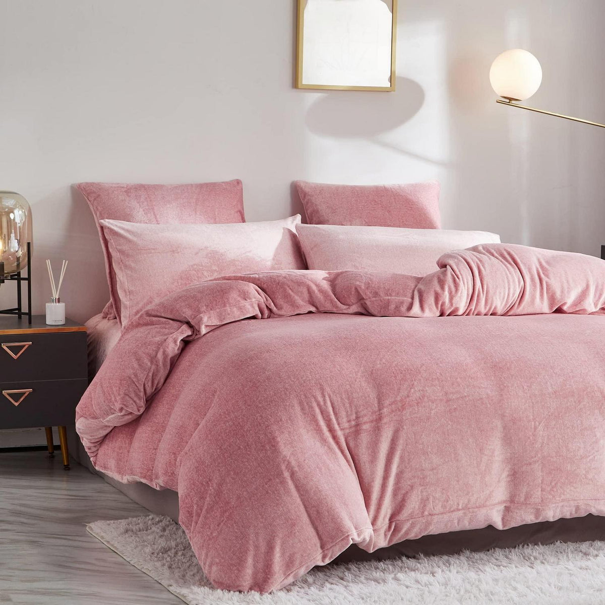 Damier Winter Plüsch Bettwäsche Set Rosa 200x200cm