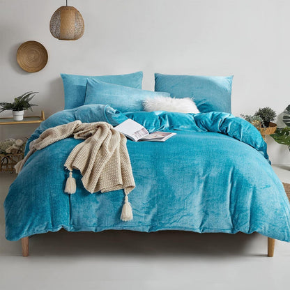 Damier Winter Plüsch Bettwäsche Set Türkis 220x240cm