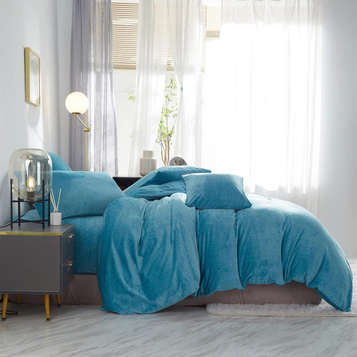 Damier Winter Plüsch Bettwäsche Set Türkis 220x240cm