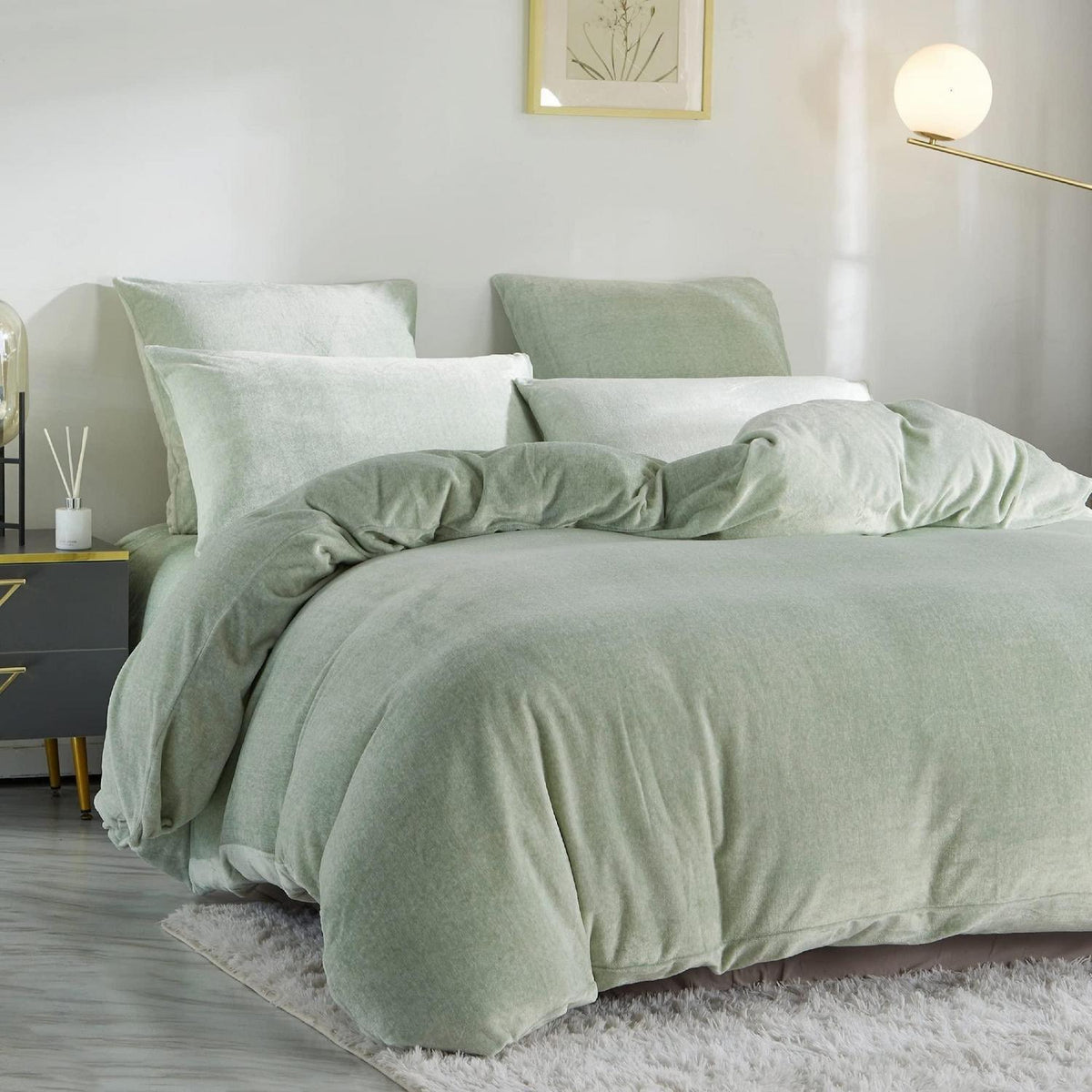 Damier Winter Plüsch Bettwäsche Set Grün 220x240cm