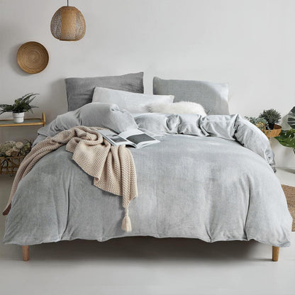 Damier Winter Plüsch Bettwäsche Set Grau 220x240cm