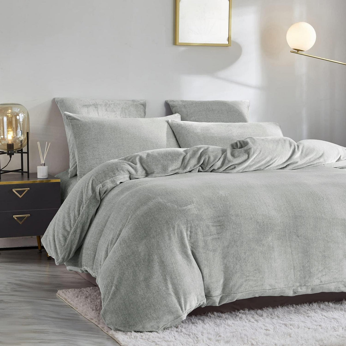 Damier Winter Plüsch Bettwäsche Set Grau 200x200cm