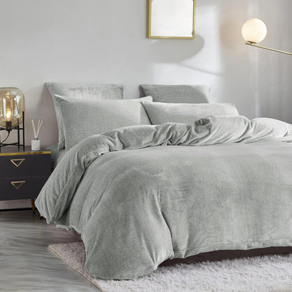 Damier Winter Plüsch Bettwäsche Set Grau 200x200cm