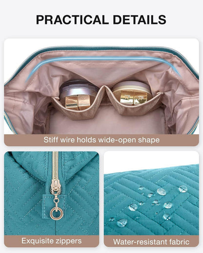 Kosmetiktasche Makeup Bag mit Großer Weit Offener Tasche Blau