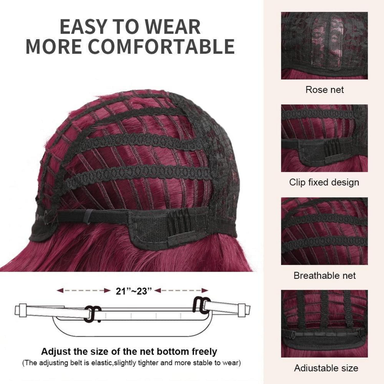 OUFEI 10 Zoll Bob Perücke Weinrot Synthetik Haar Cosplay Party Kurz Gerade
