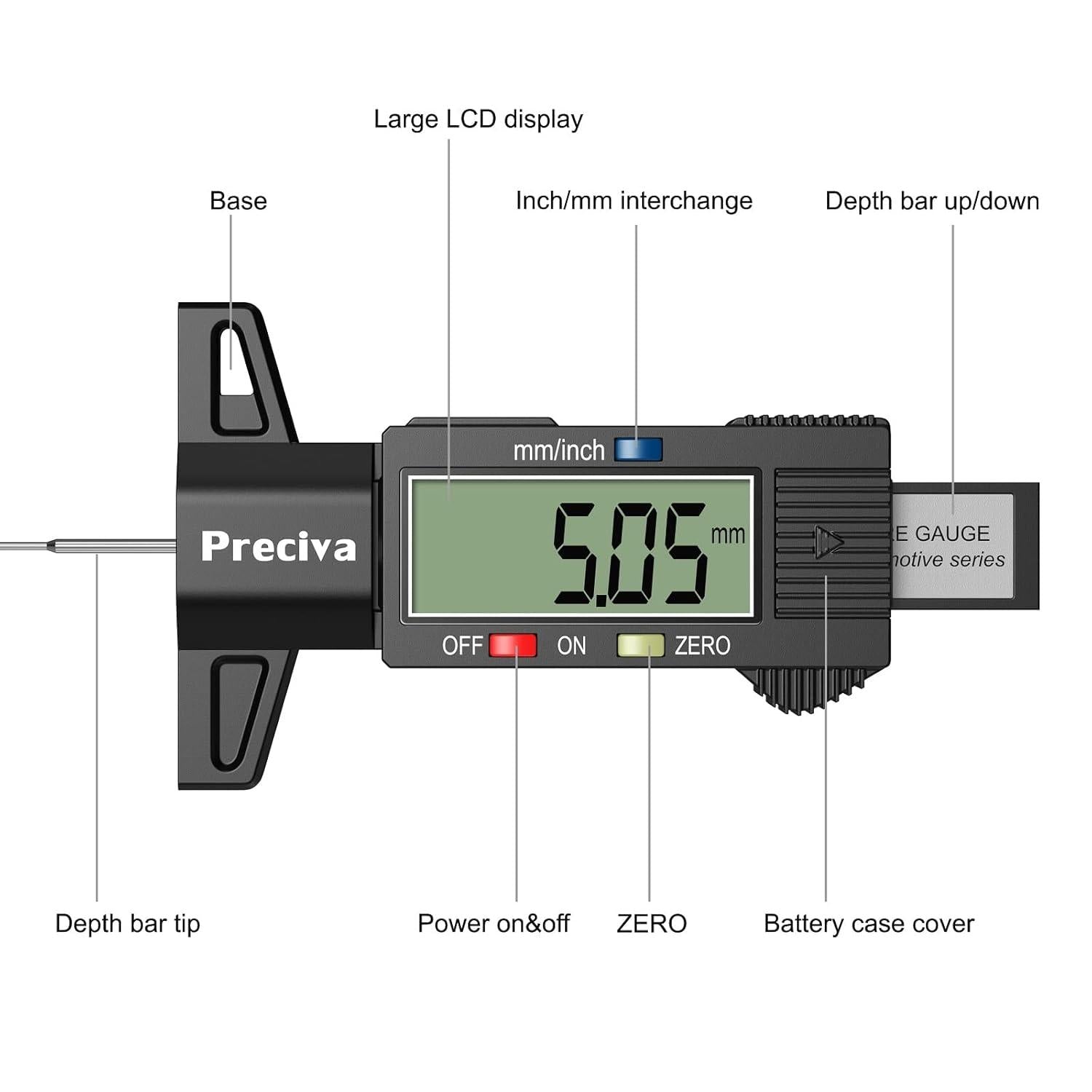 Reifen Profiltiefenmesser LCD Display, Tiefenmesser 0-25 mm für Auto
