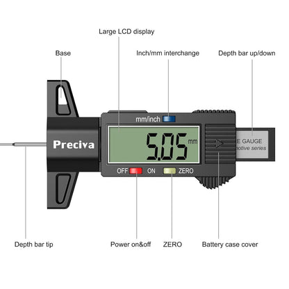 Reifen Profiltiefenmesser LCD Display, Tiefenmesser 0-25 mm für Auto