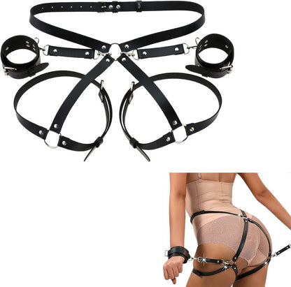 Sexy Damen Leder Harness Set mit Handschellen und Gürtel