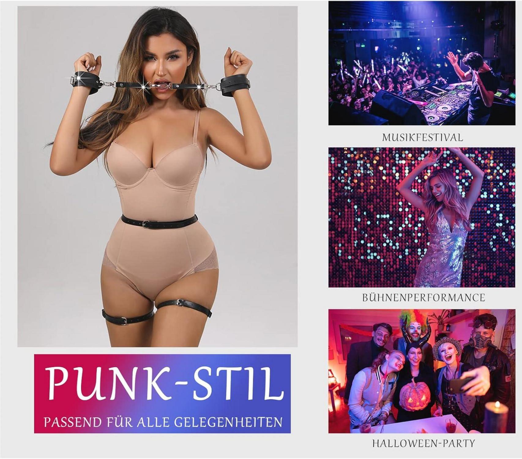 Sexy Damen Leder Harness Set mit Handschellen und Gürtel