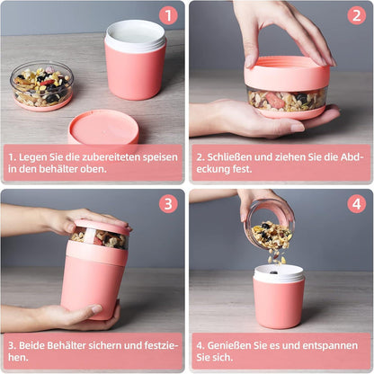 Müslibecher to go Joghurt lunchpot groß 250ml+500ml Spülmaschinenfest Pink
