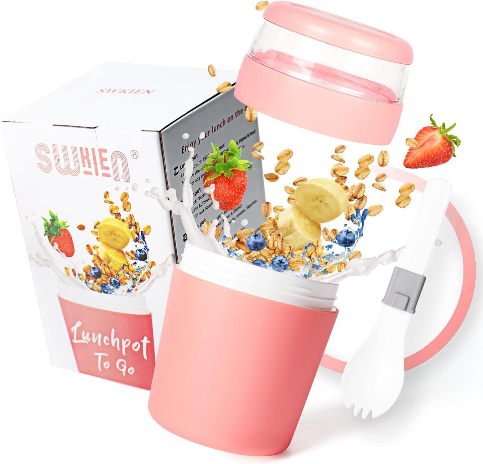 Müslibecher to go Joghurtbecher groß Auslaufsicher Spülmaschinenfest Pink