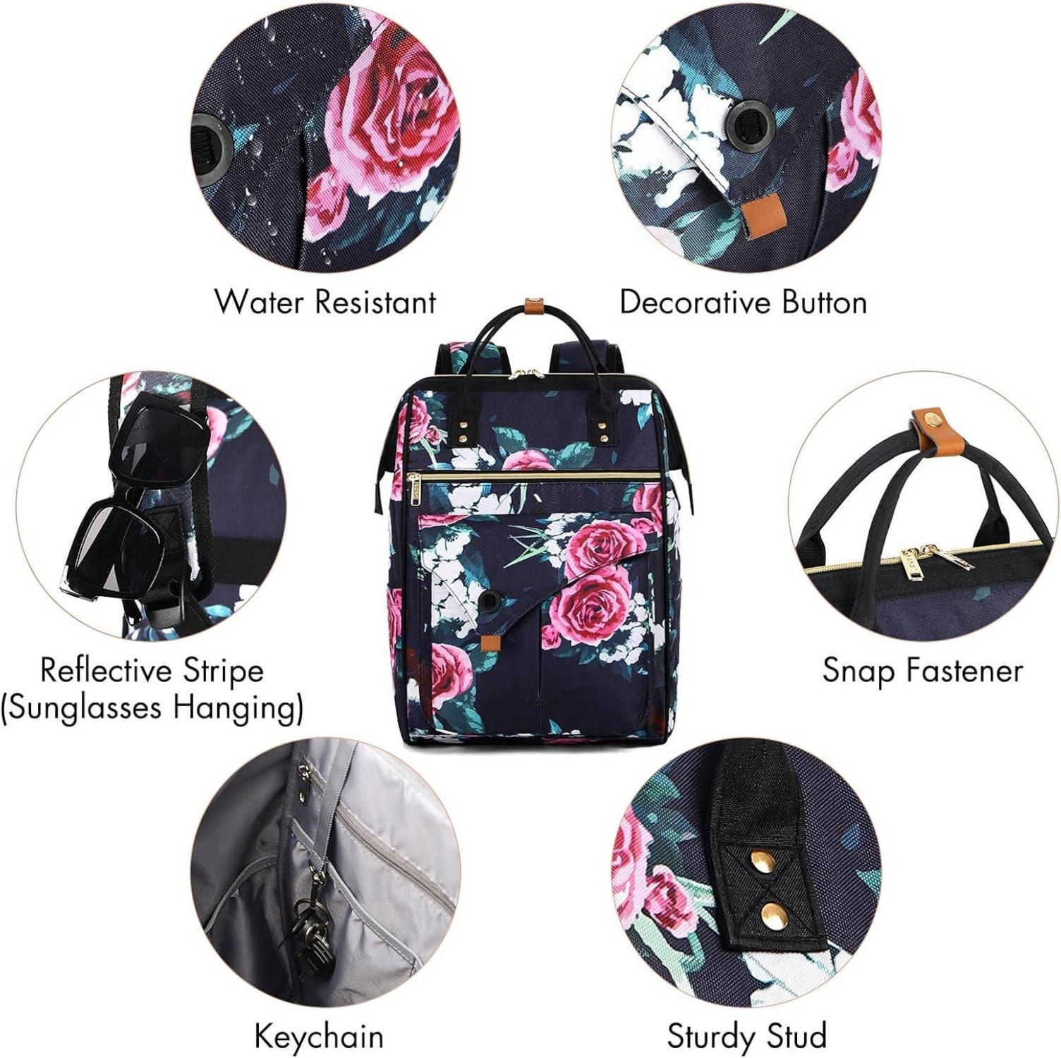 Lekesky Rucksack Damen Laptop 15,6 Zoll Blaue Blumen Anti Diebstahl