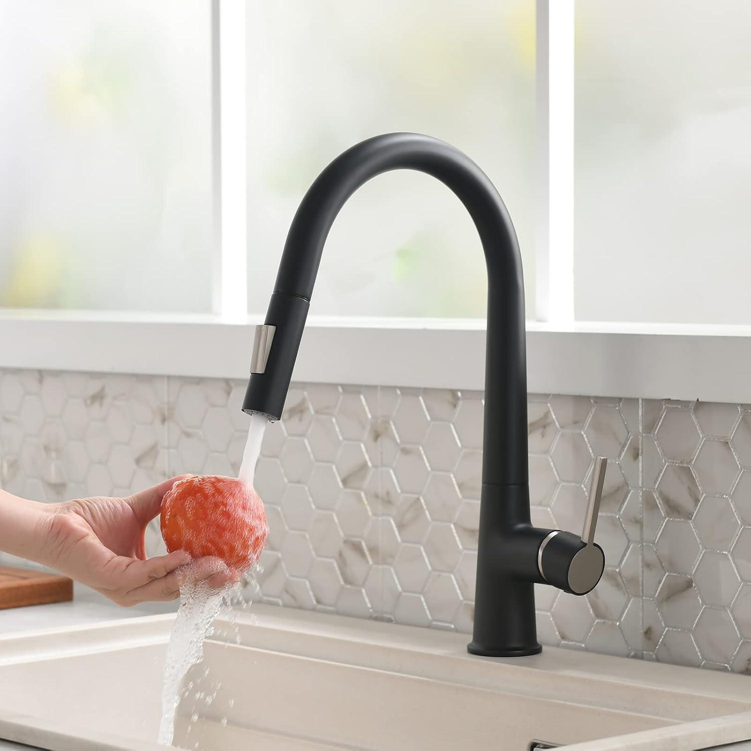 Hochdruck Schwarz Wasserhahn Küche Ausziehbar 360°Drehbar Brause