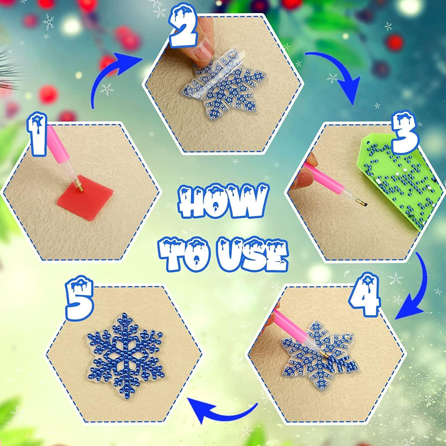 12er Set Diamant Painting Schlüsselanhänger Weihnachten DIY Schneeflocken Kit