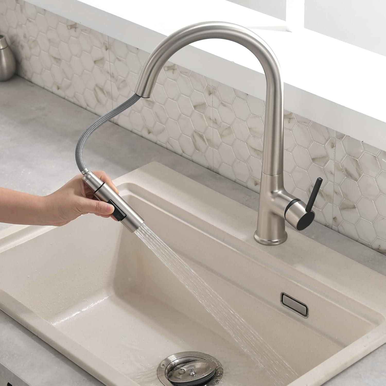 Hochdruck Wasserhahn Küche 304 Edelstahl Ausziehbar mit Brause