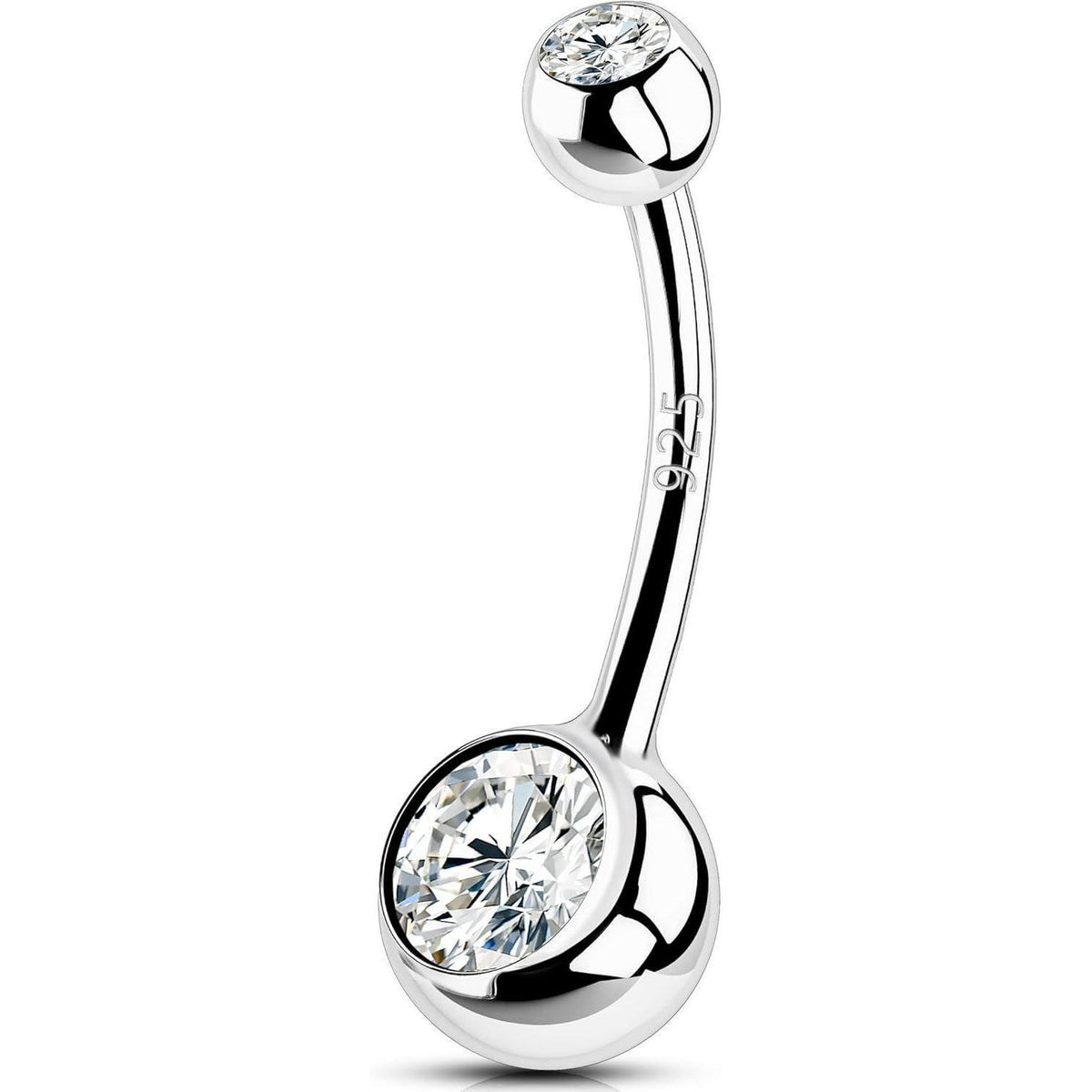 Bauchnabelpiercing Echt Silber 925 14G 12mm mit Zirkonia Kugeln