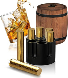 Whisky Steine Geschenk Set Edelstahl Eiswürfel Holzfass Design