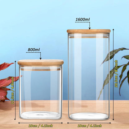 Vorratsgläser mit luftdichtem Bambusdeckel 1600ml 2er Pack