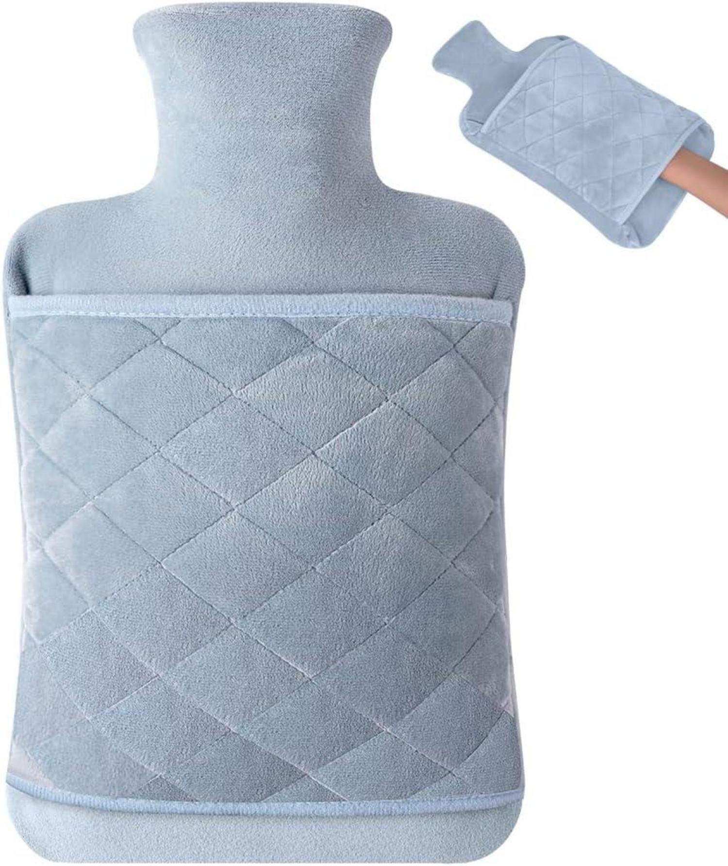 Wärmflasche mit Weichem Flaumbezug 2L - Kälteschutz & Schmerzlinderung