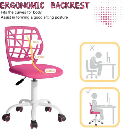 Höhenverstellbarer Bürostuhl Stoff Ergonomisch Rosa