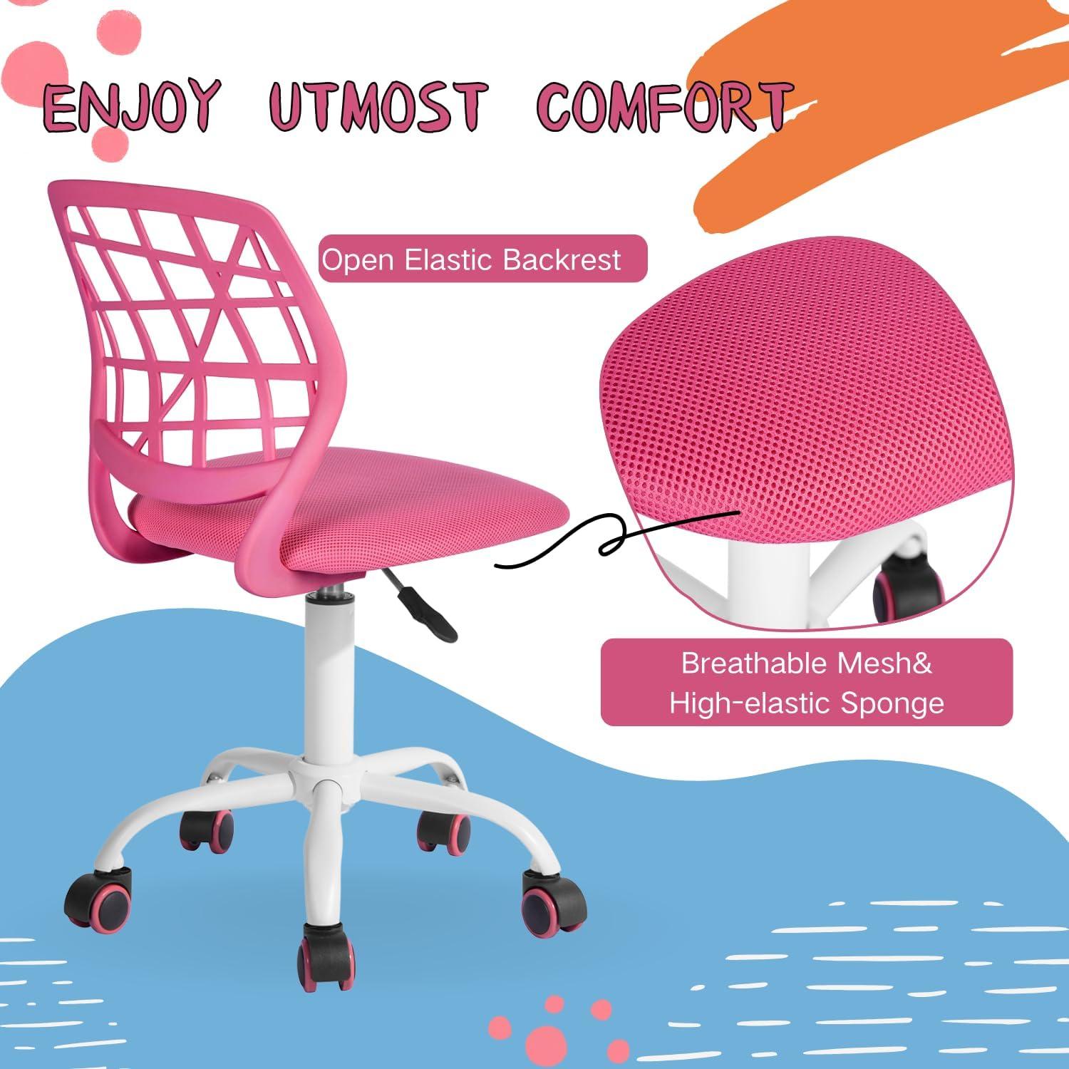 Höhenverstellbarer Bürostuhl Stoff Ergonomisch Rosa