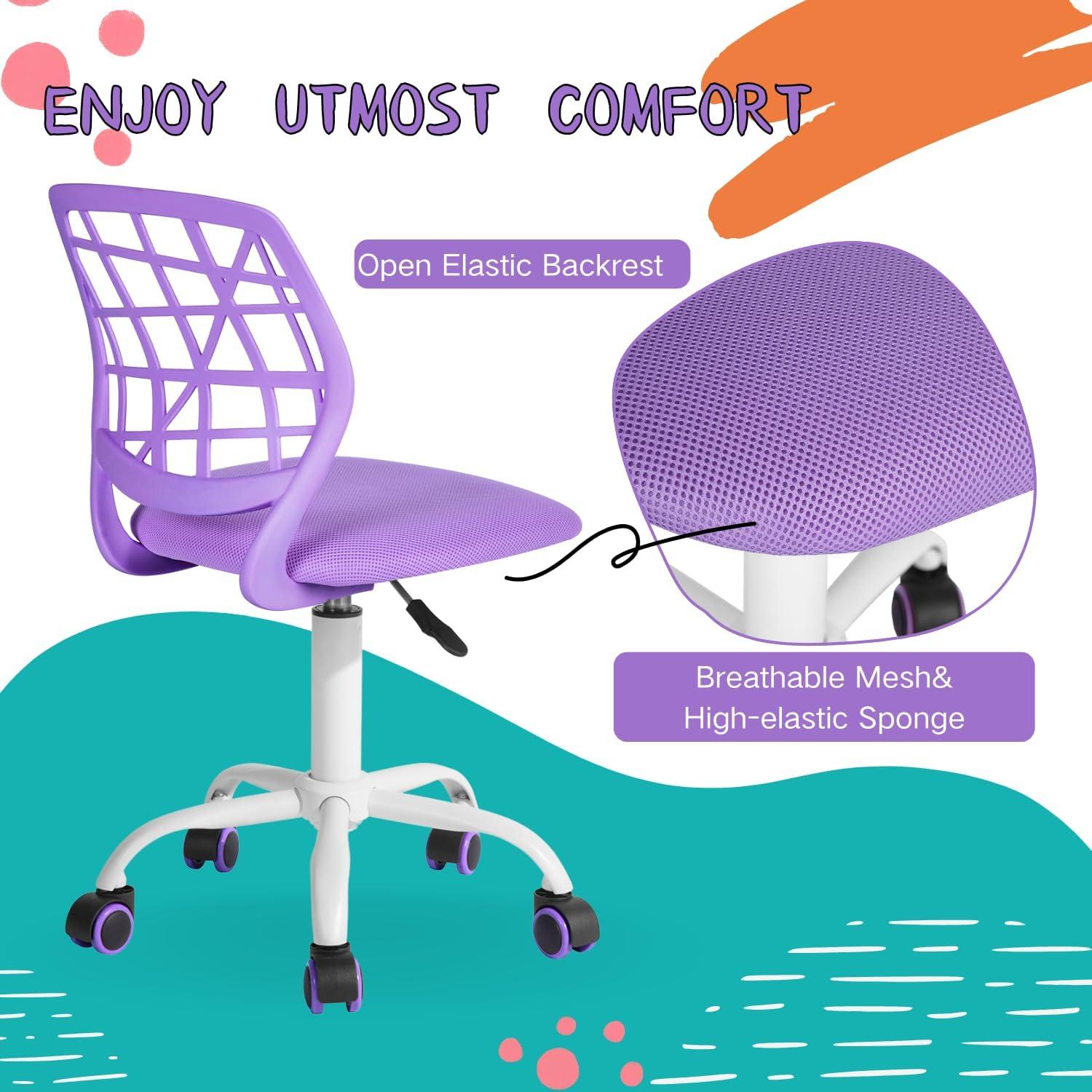 Bürostuhl Höhenverstellbar Stoffsitz Ergonomisch Lila Violett