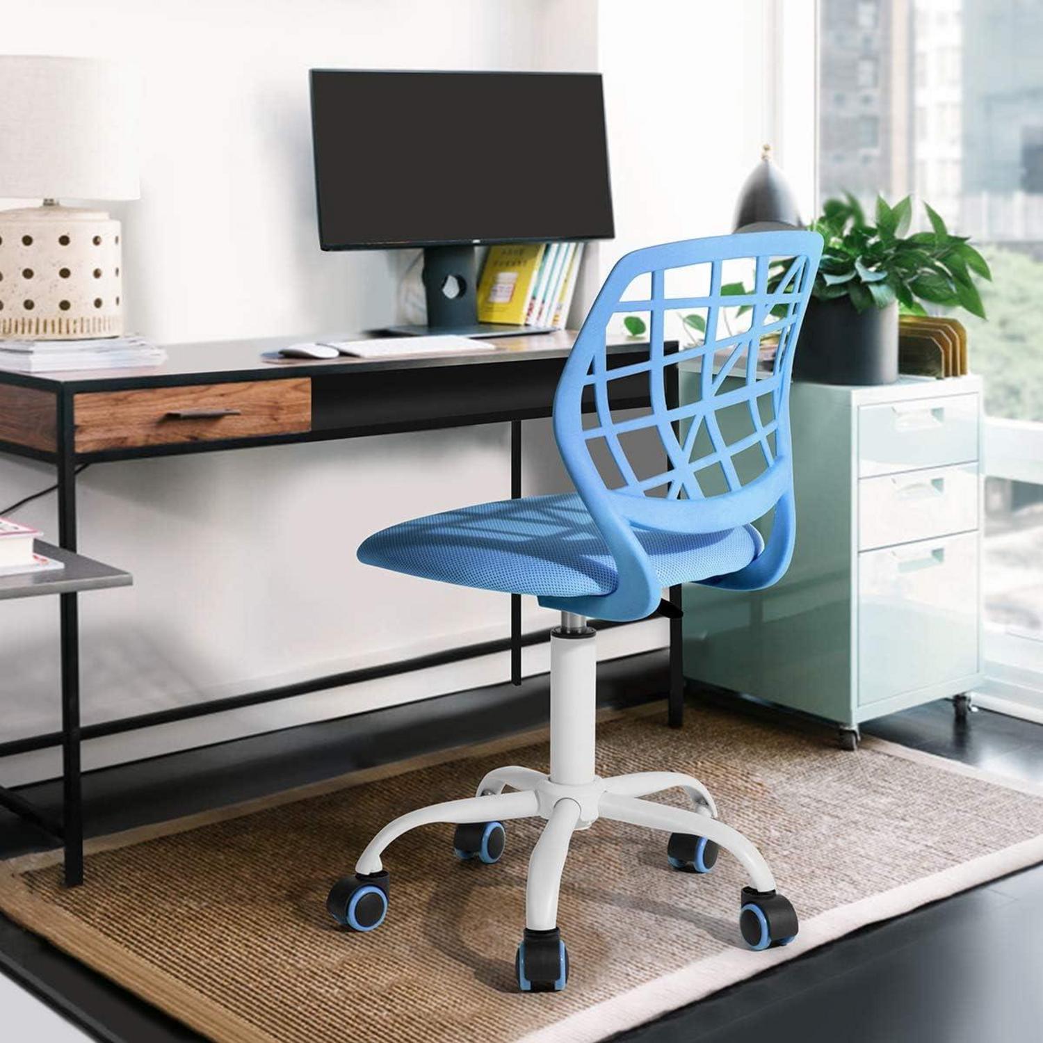 Bürostuhl Blau Höhenverstellbar Stoffsitz Ergonomisch