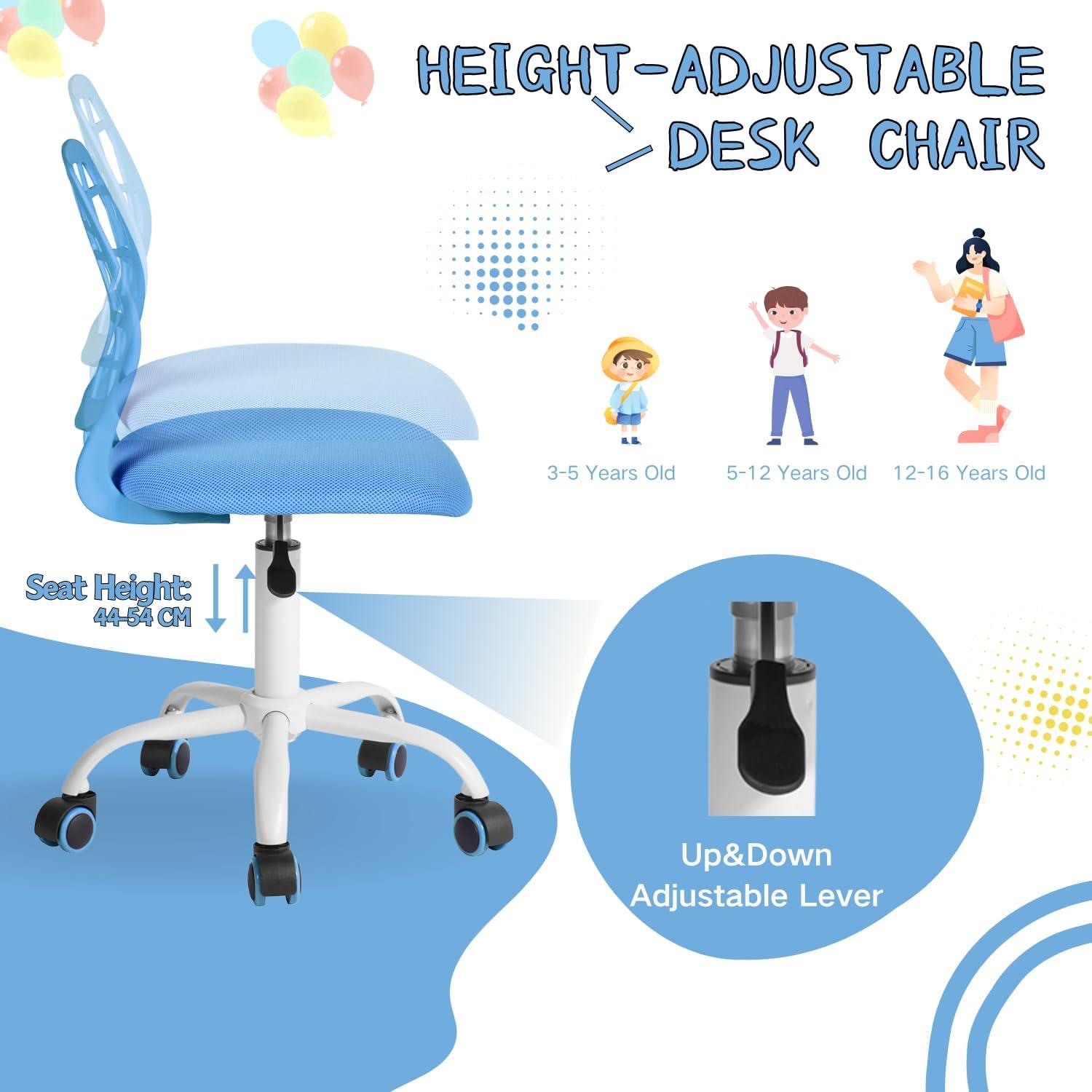 Ergonomischer Bürostuhl Höhenverstellbar Stoffsitz Blau