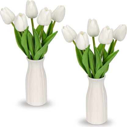 Kunstblumen Künstliche Tulpen Real Touch 30 cm mit Keramikvase