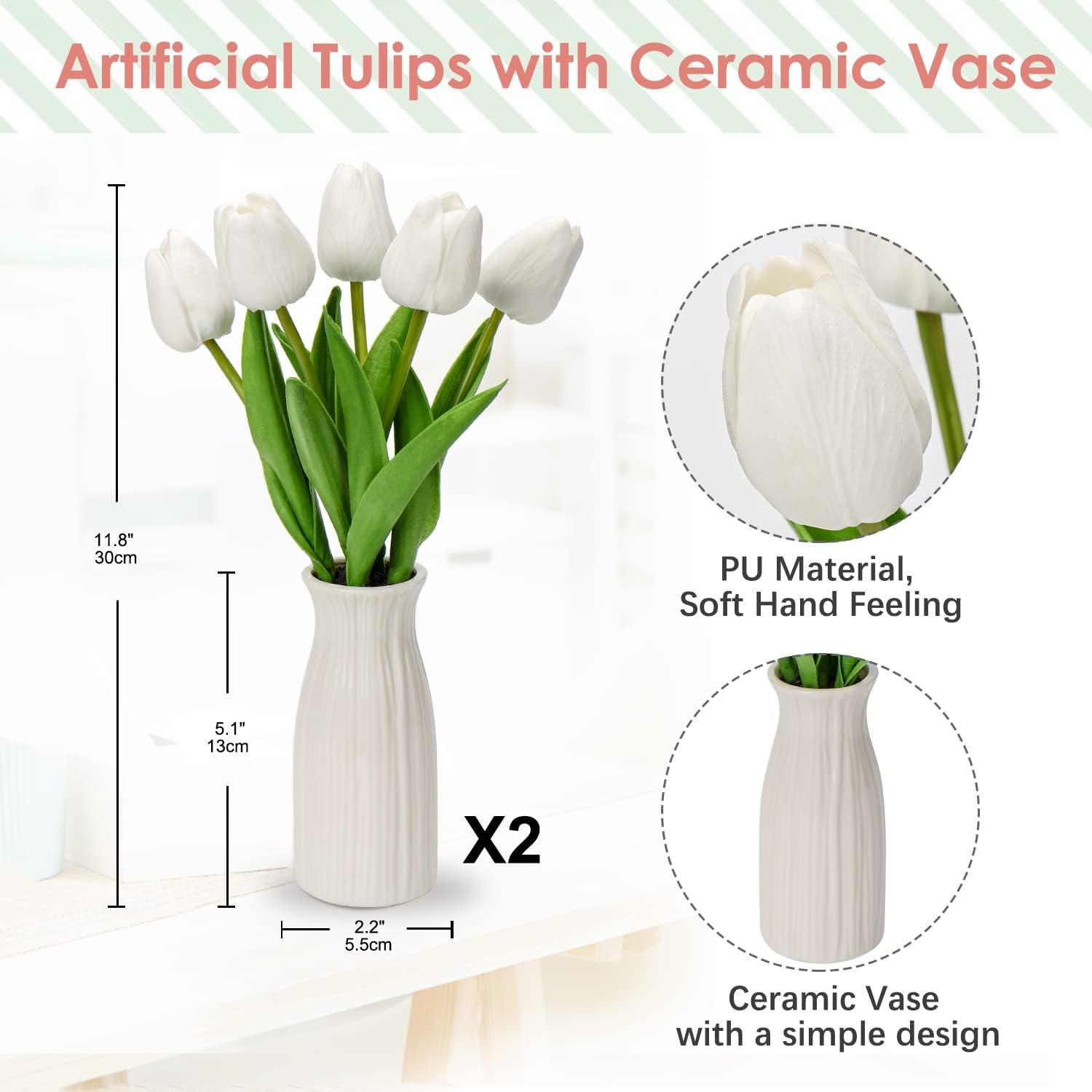 Kunstblumen Künstliche Tulpen 30 cm mit Keramik-Vase