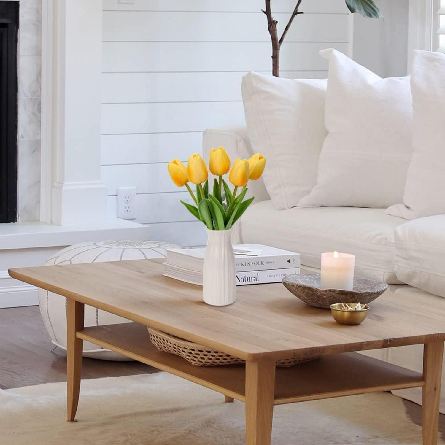 Künstliche Tulpen Blumen Real Touch 30 cm Gelb Keramik Vase